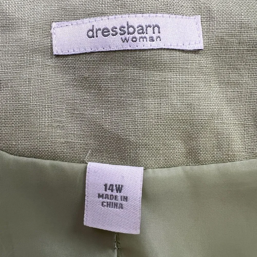 Dressbarn Blazer Womens 14 Sage‎ Green Linen Floral Embroideries Career Business